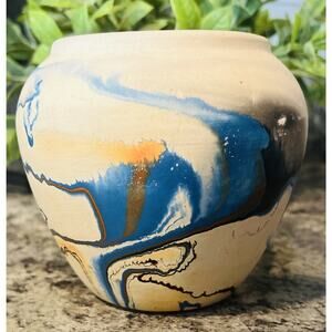 Vintage Nemadji Pottery USA Vase Multi Color Swirl Pattern 4” Southwest Native